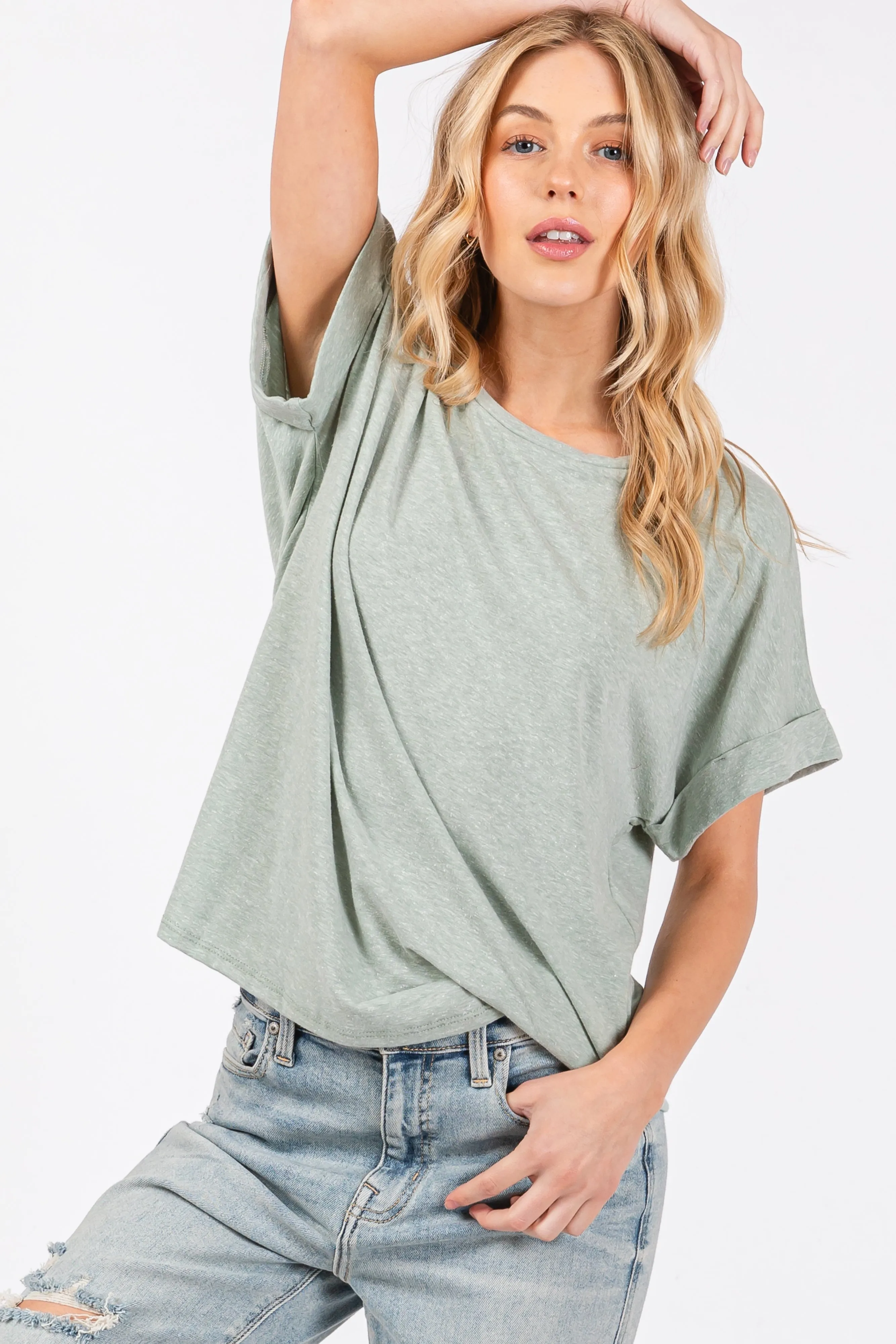 Light Olive Cuff Short Sleeve Top sold by Pinkblush product image thumbnail 5