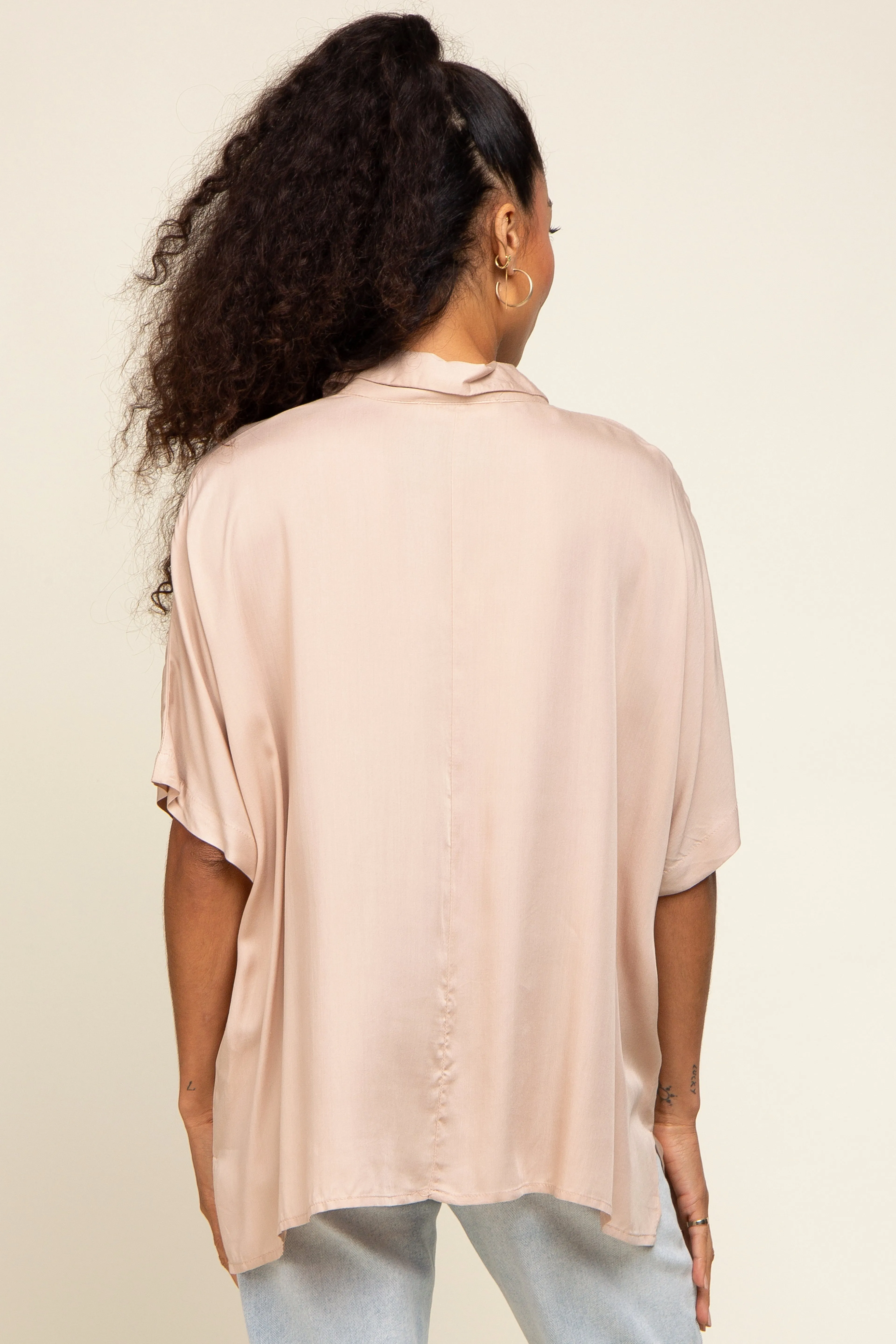 Taupe Button Up Dolman Short Sleeve Top sold by Pinkblush product image thumbnail 3