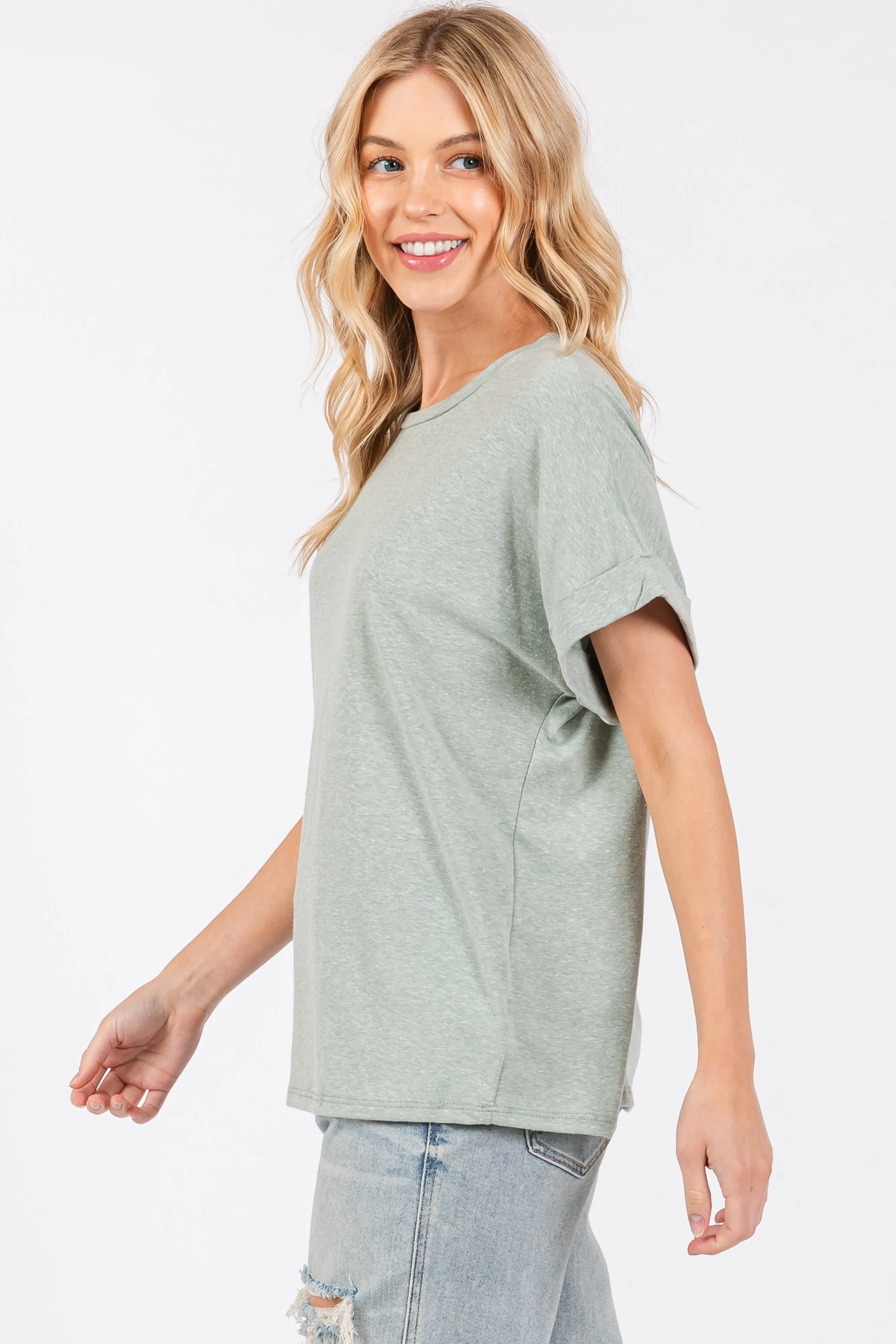 Light Olive Cuff Short Sleeve Top sold by Pinkblush product image thumbnail 2