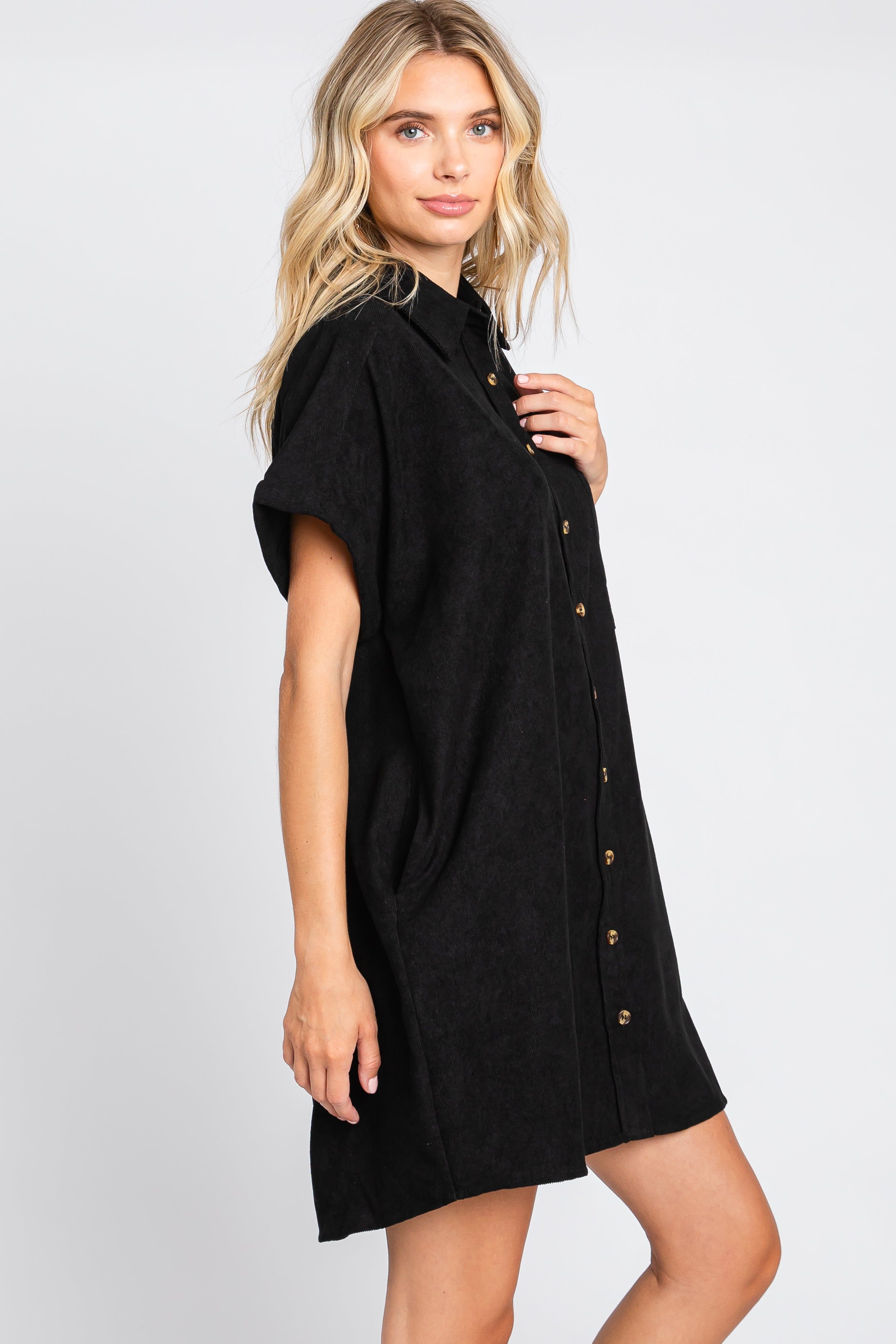Black Ribbed Button Down Mini Dress sold by Pinkblush product image thumbnail 3