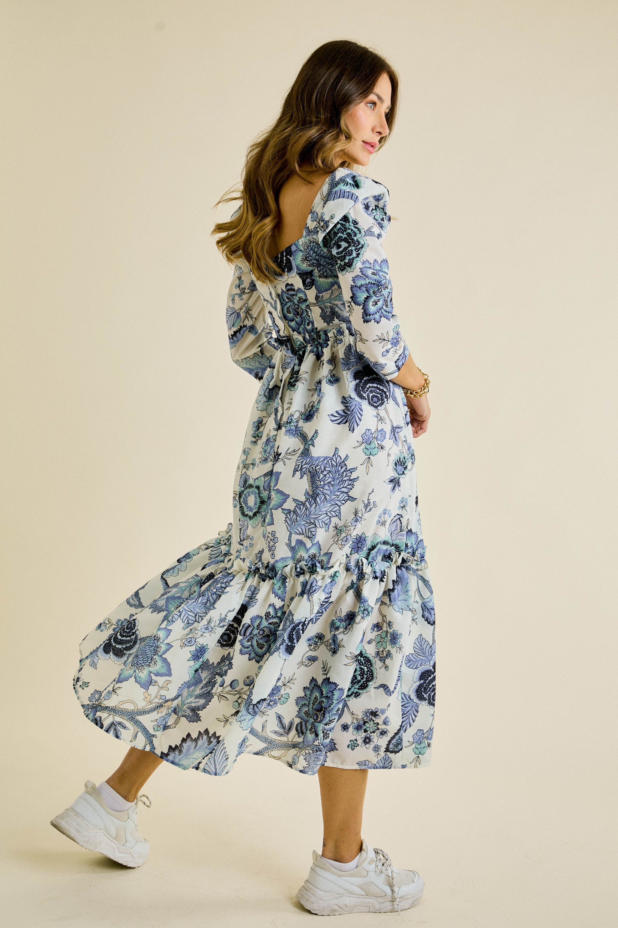 Blue Vintage Floral Dress sold by Pinkblush product image thumbnail 3