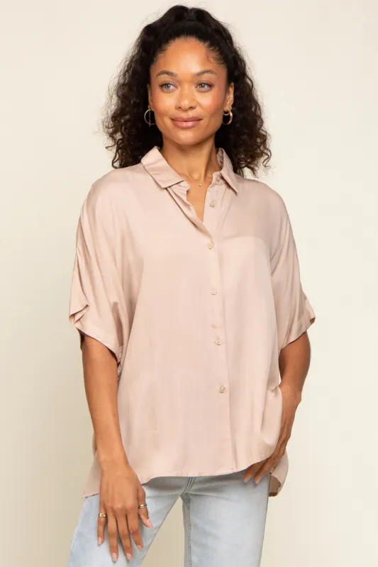 Taupe Button Up Dolman Short Sleeve Top sold by Pinkblush