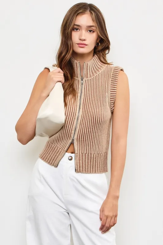 Mocha Zip Up Knit Top sold by Pinkblush