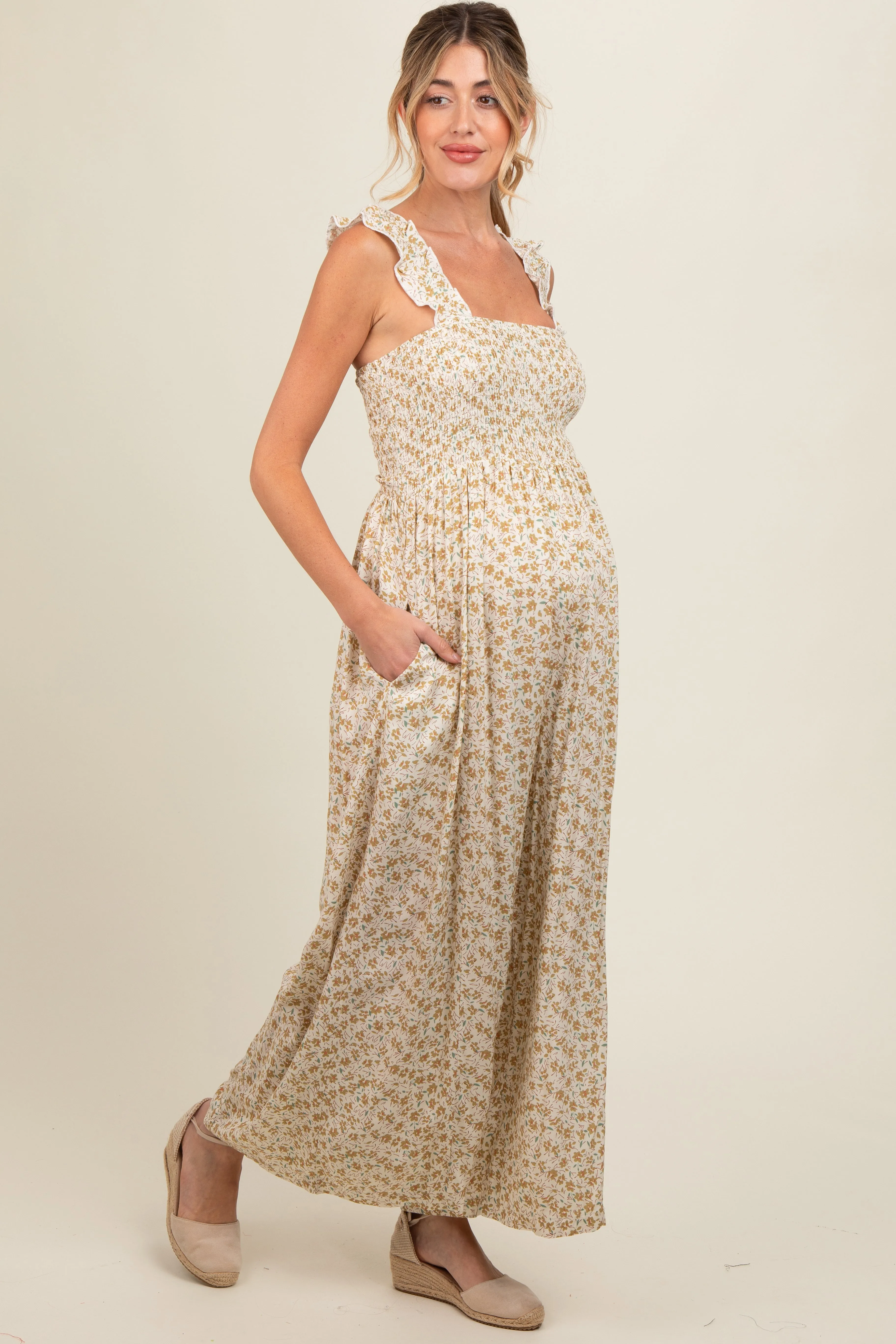 Cream Floral Flowy Maternity Jumpsuit sold by Pinkblush product image thumbnail 4