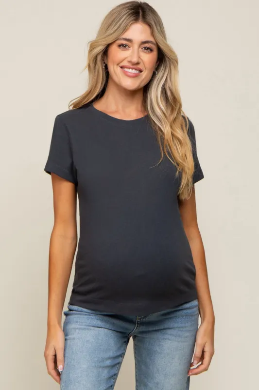 Charcoal Short Sleeve Maternity Top sold by Pinkblush