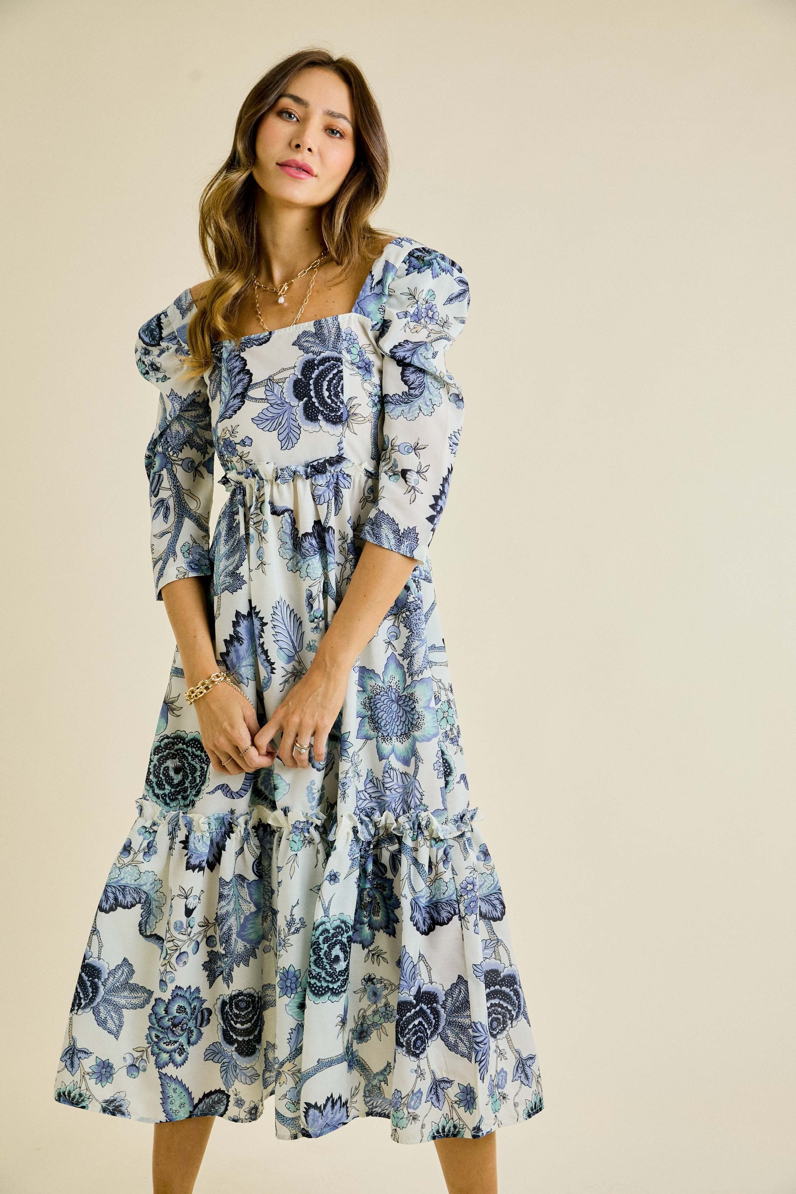 Blue Vintage Floral Dress sold by Pinkblush product image thumbnail 4
