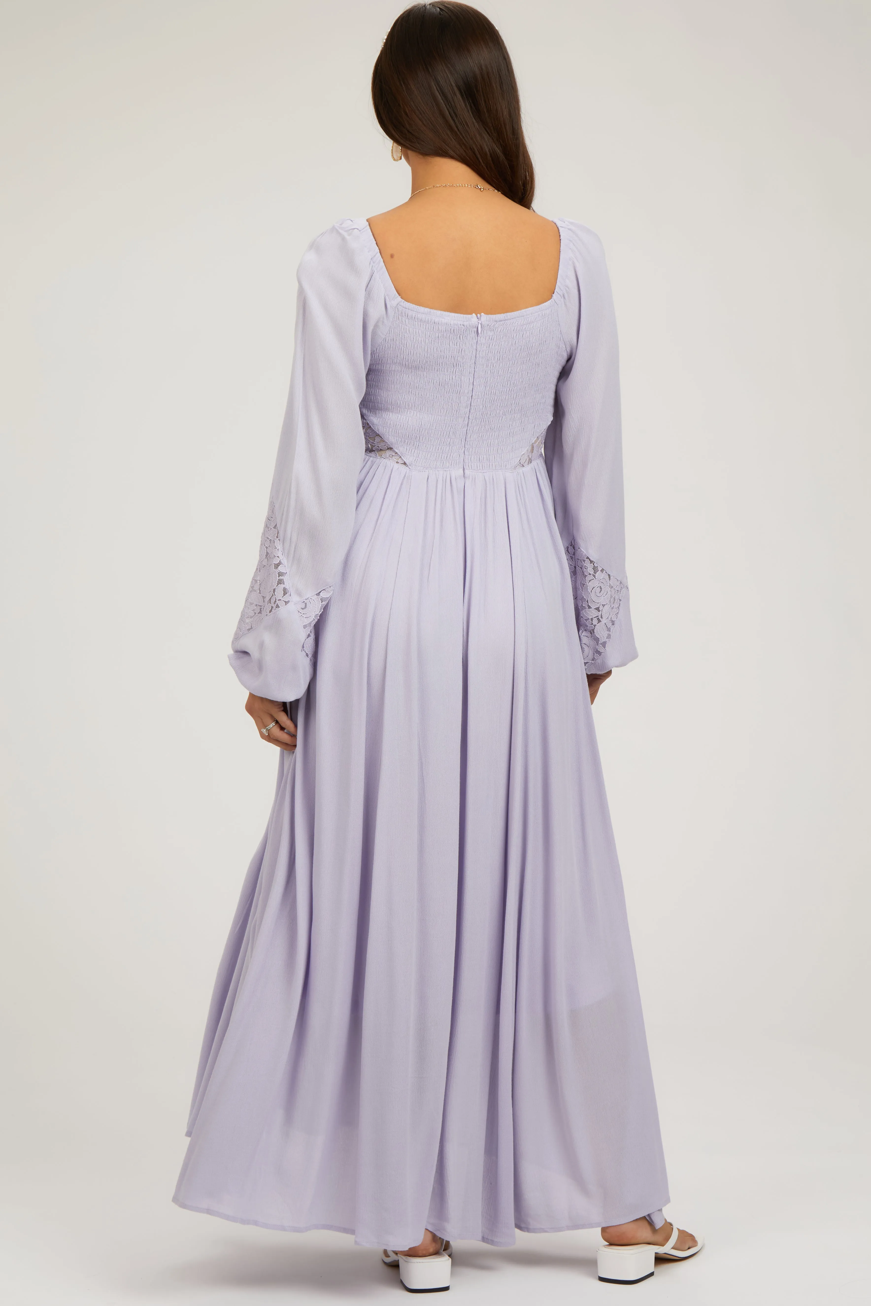 Lavender Lace Accent Long Sleeve Maternity Maxi Dress sold by Pinkblush product image thumbnail 4
