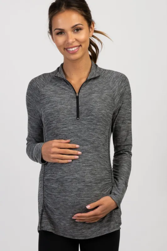 Charcoal Long Sleeve Ruched Maternity Active Top sold by Pinkblush