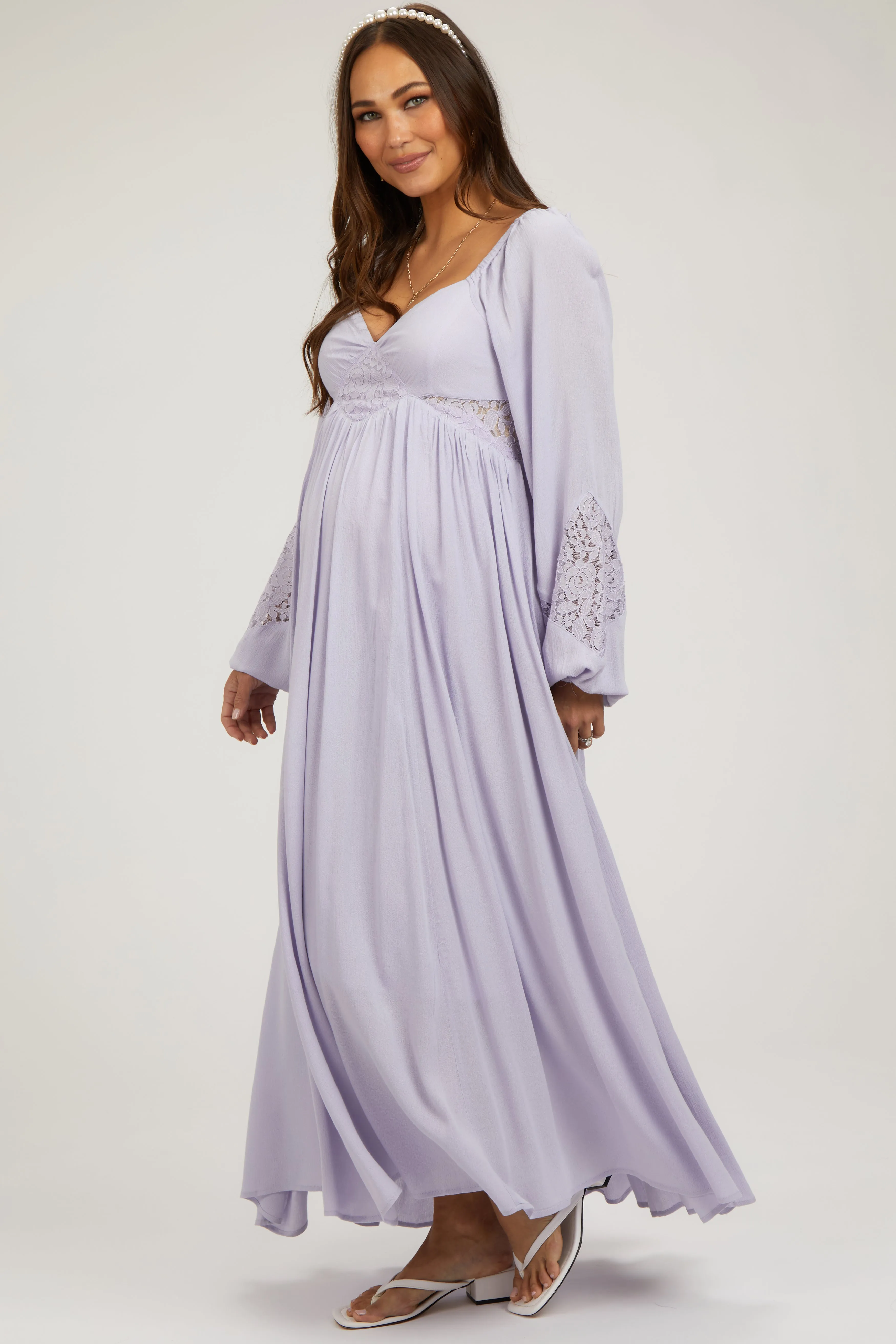 Lavender Lace Accent Long Sleeve Maternity Maxi Dress sold by Pinkblush product image thumbnail 3