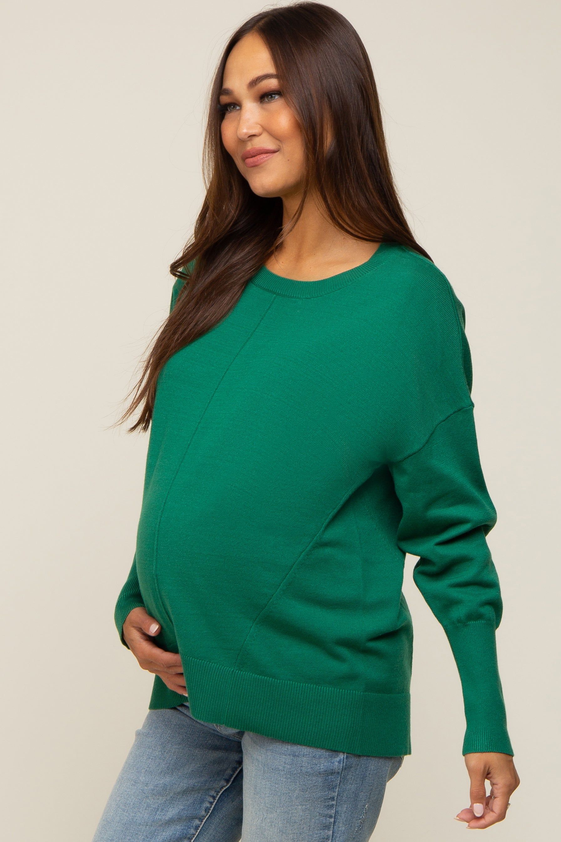 Green Rib Knit Exposed Seam Maternity Sweater sold by Pinkblush product image thumbnail 2