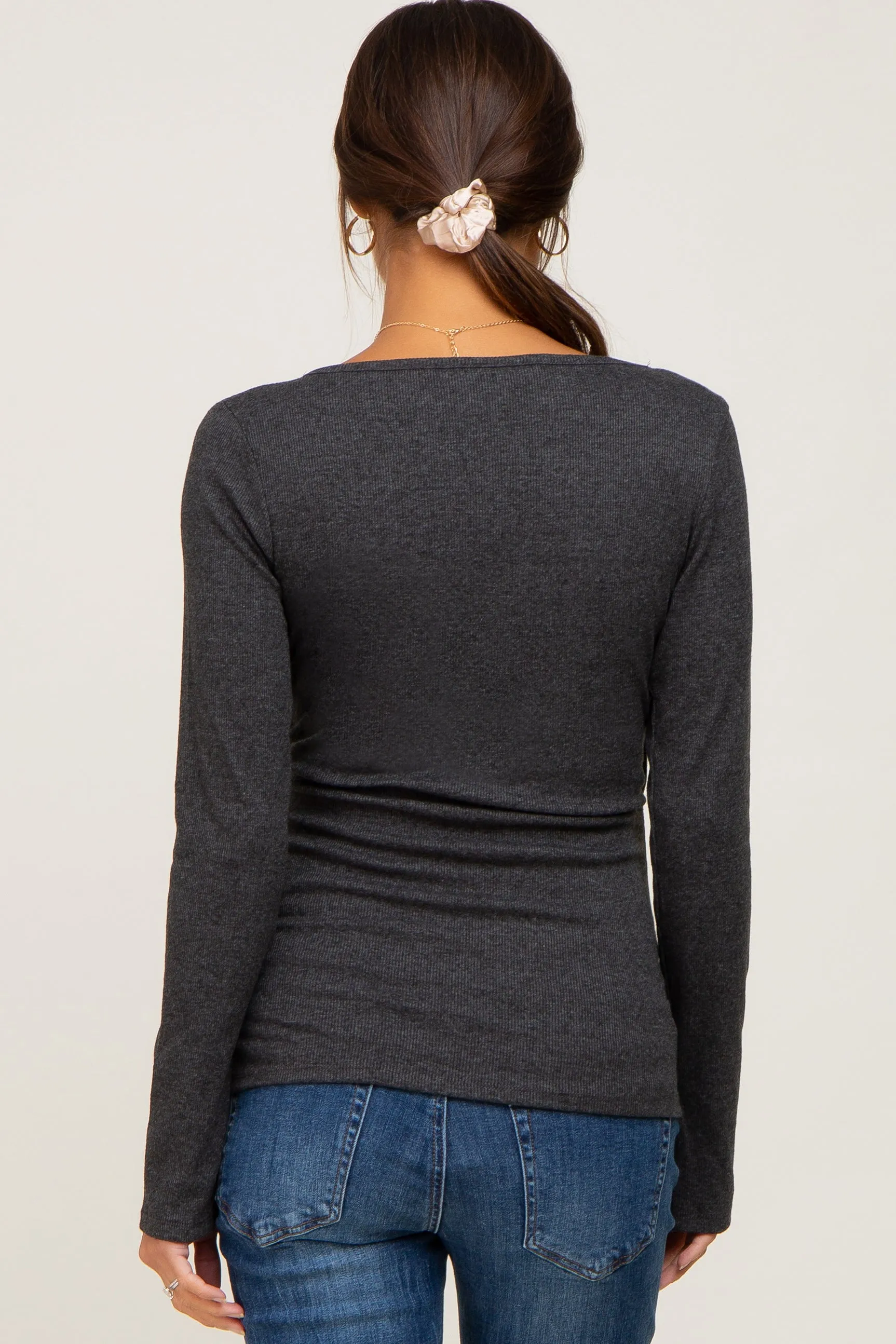 Charcoal Ribbed Long Sleeve Wrap Maternity Nursing Top sold by Pinkblush product image thumbnail 3