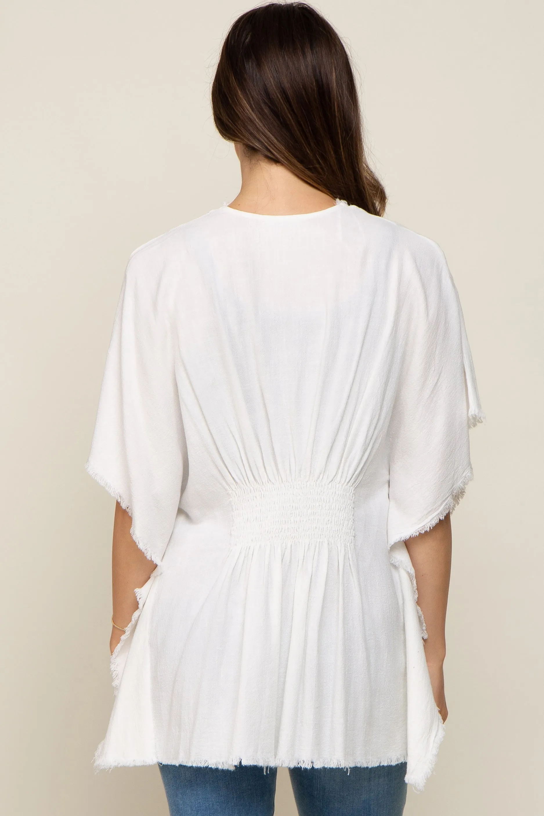 Ivory Fringe Maternity Dolman Sleeve Cover Up sold by Pinkblush product image thumbnail 3