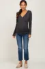 Charcoal Ribbed Long Sleeve Wrap Maternity Nursing Top sold by Pinkblush