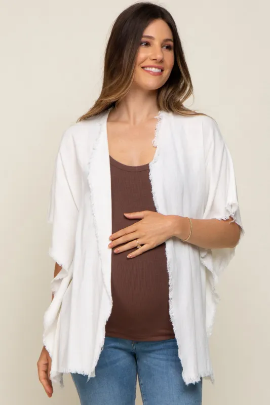 Ivory Fringe Maternity Dolman Sleeve Cover Up sold by Pinkblush