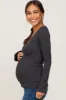 Charcoal Ribbed Long Sleeve Wrap Maternity Nursing Top sold by Pinkblush