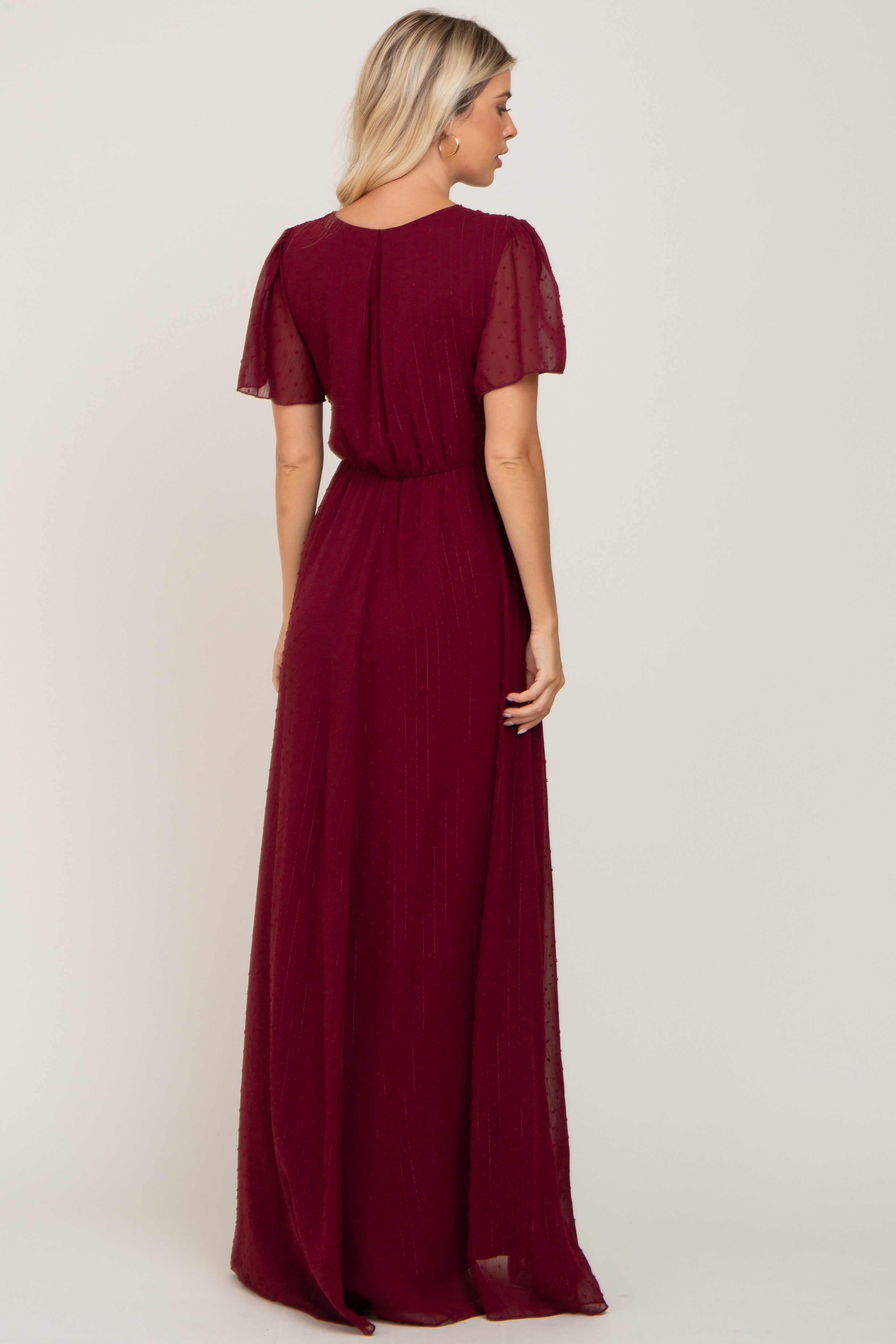 Burgundy Swiss Dot Chiffon Maxi Dress sold by Pinkblush product image thumbnail 3