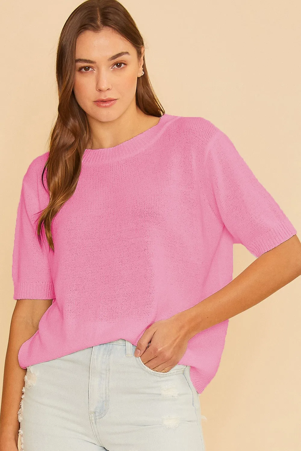 Pink Knit Short Sleeve Top sold by Pinkblush