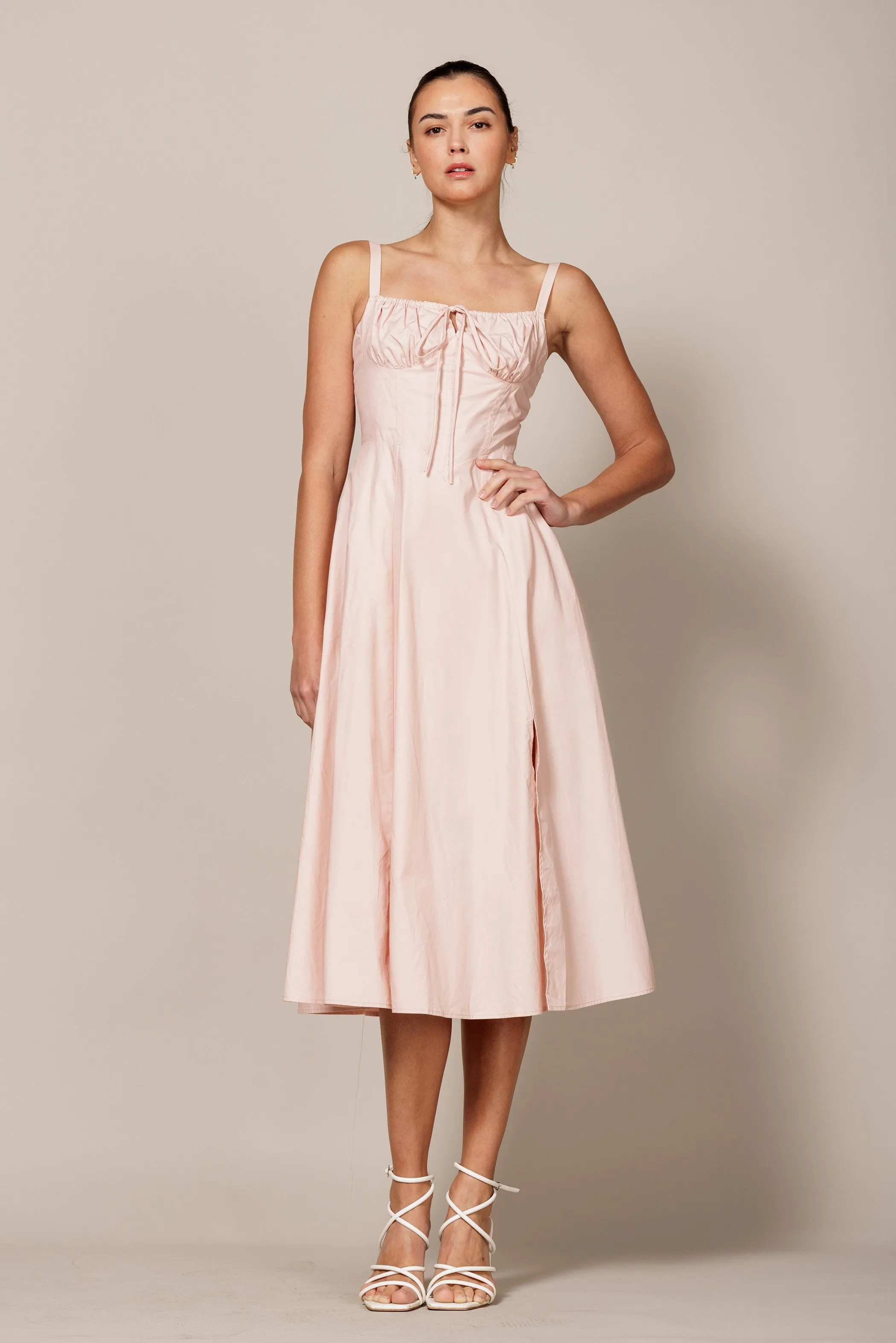 Pale Rose Sleeveless Midi Dress With Front Tie sold by Pinkblush
