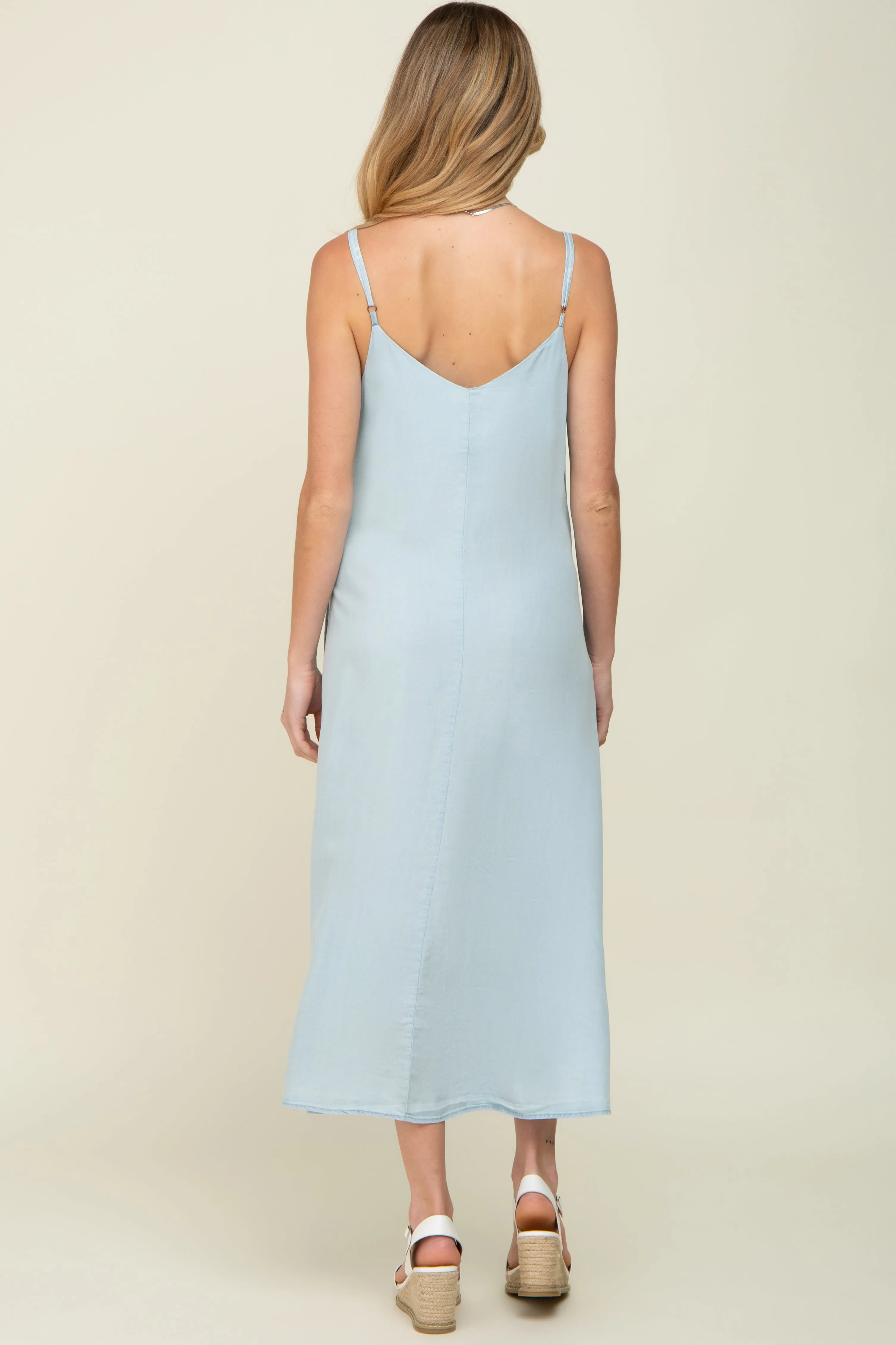Light Blue Button Down Maternity Midi Tank Dress sold by Pinkblush product image thumbnail 3