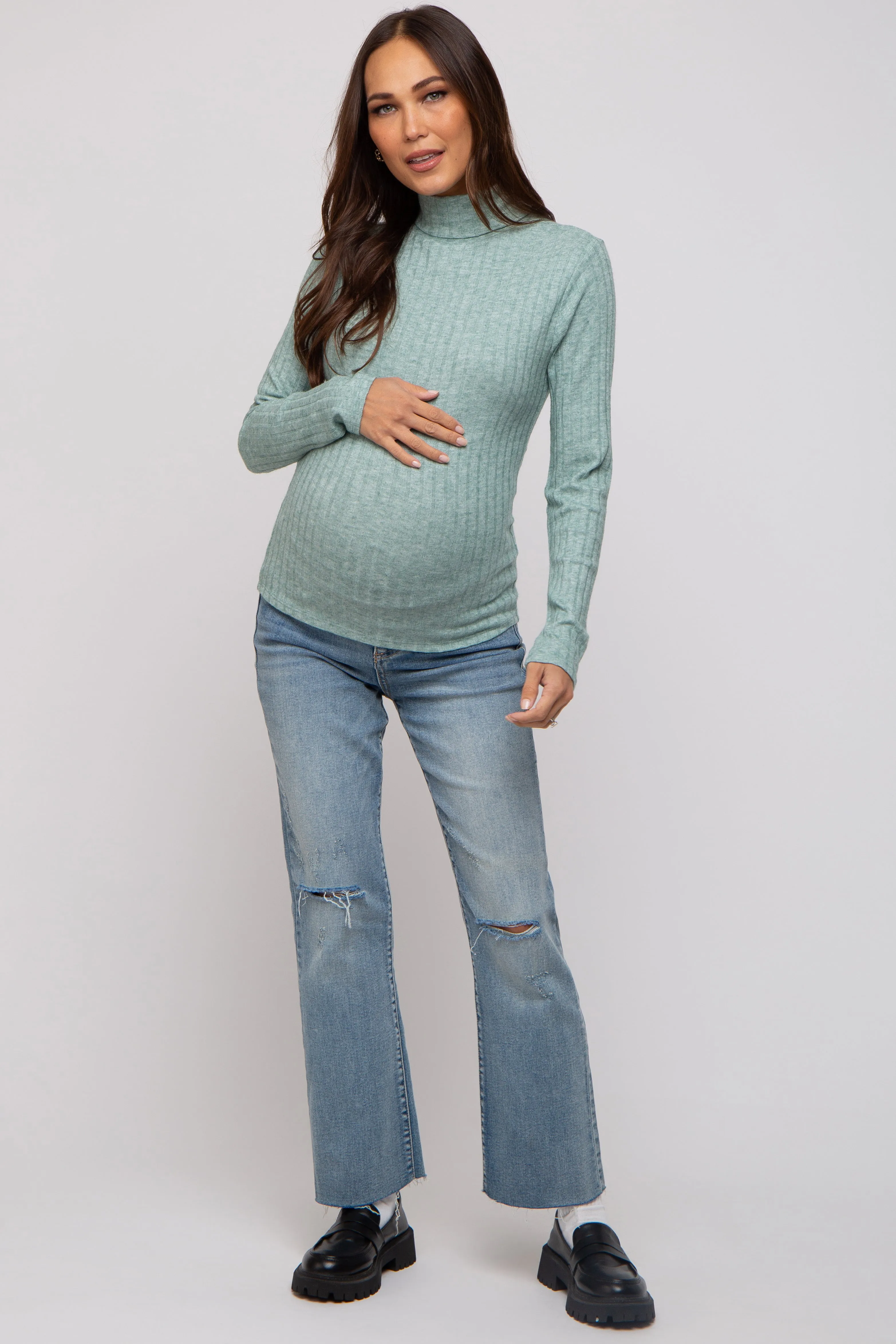 Green Ribbed Long Sleeve Maternity Turtle Neck Top sold by Pinkblush product image thumbnail 4