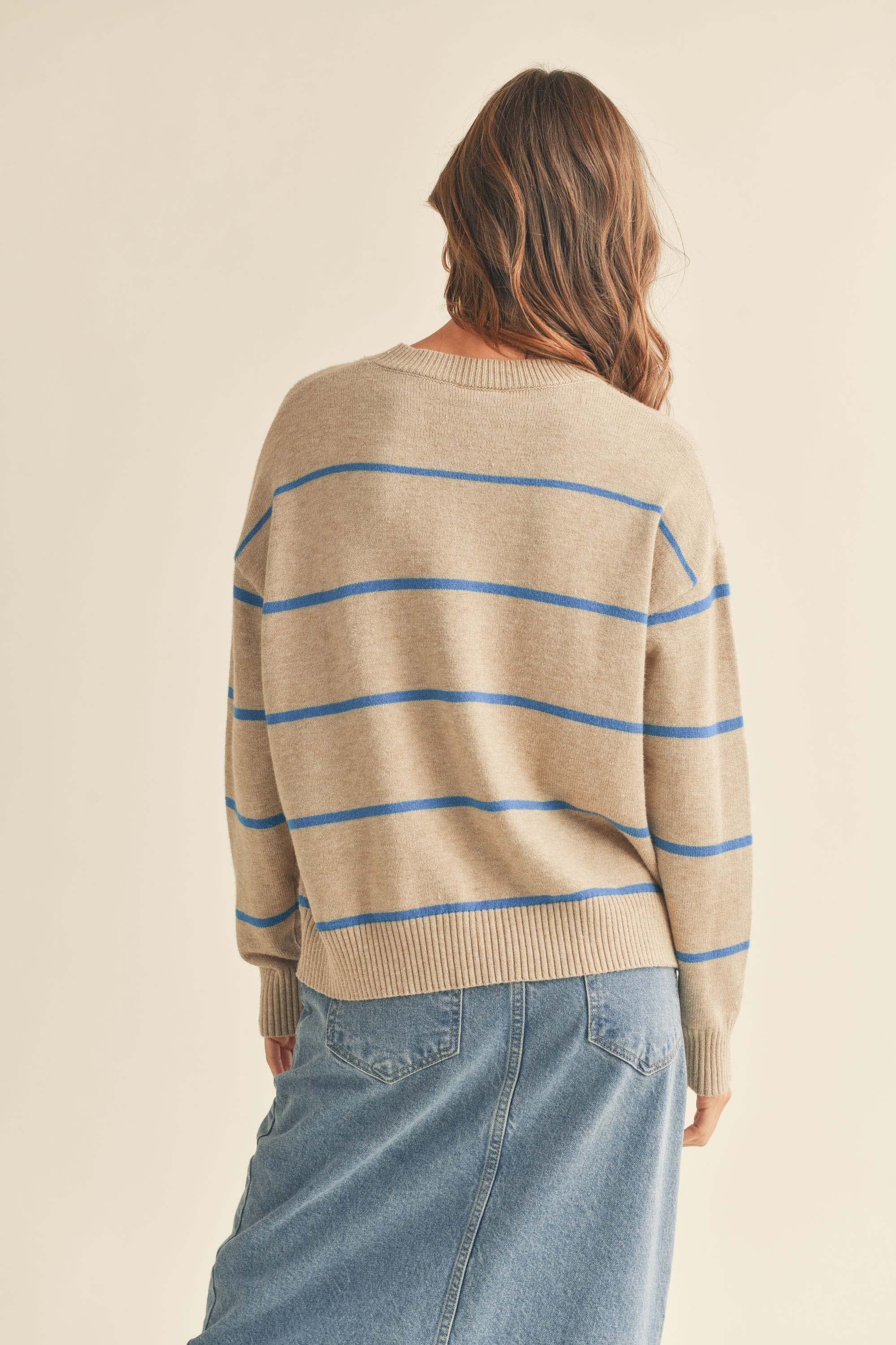 Taupe Striped Basic Sweater sold by Pinkblush product image thumbnail 3