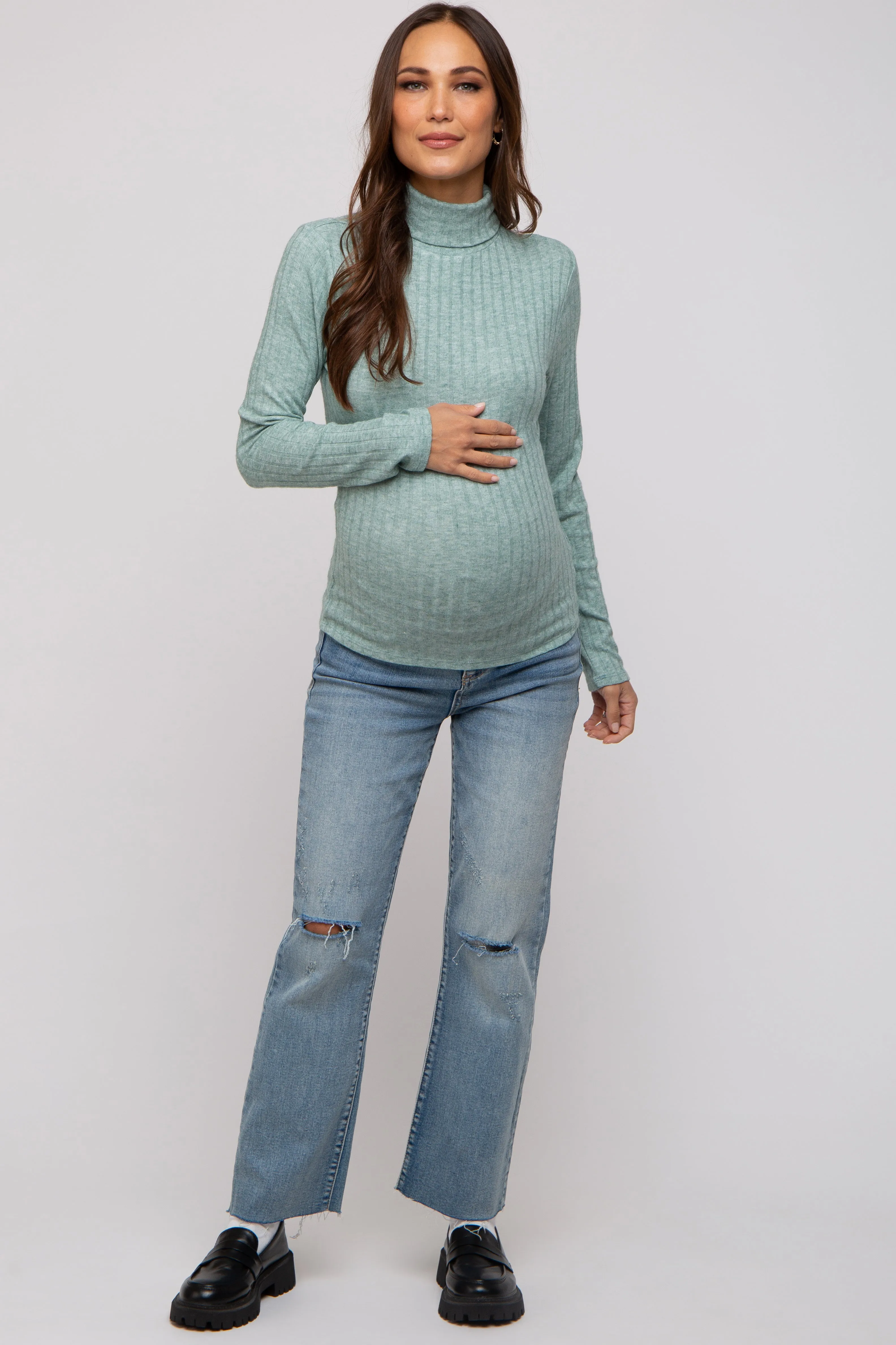 Green Ribbed Long Sleeve Maternity Turtle Neck Top sold by Pinkblush product image thumbnail 5