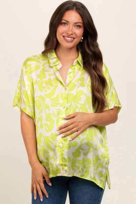 Lime Floral Button Down Maternity Blouse sold by Pinkblush