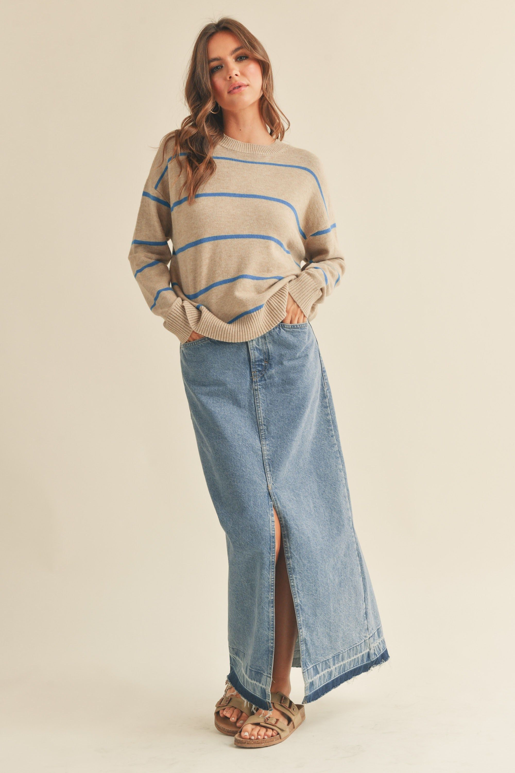 Taupe Striped Basic Sweater sold by Pinkblush product image thumbnail 4