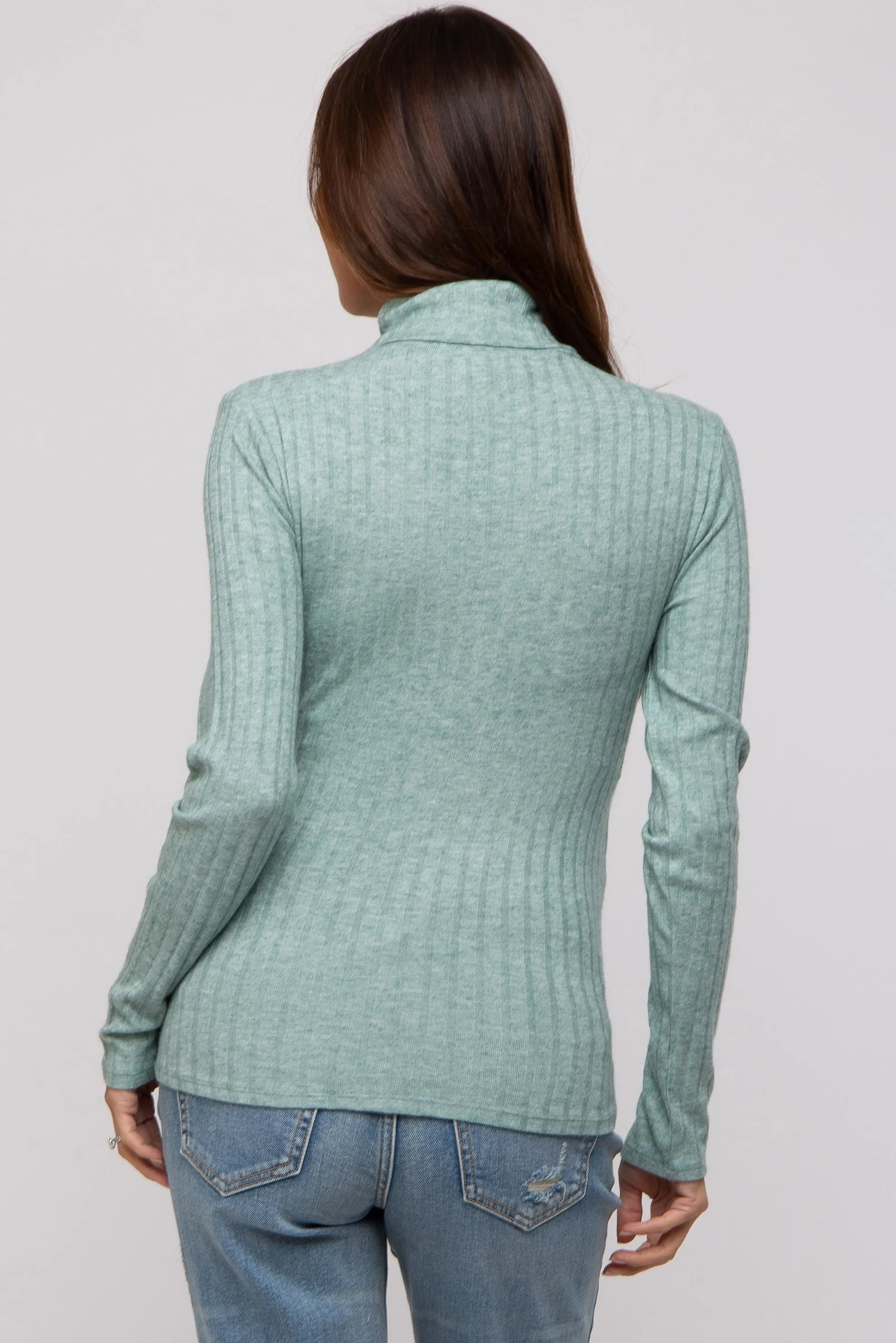 Green Ribbed Long Sleeve Maternity Turtle Neck Top sold by Pinkblush product image thumbnail 3