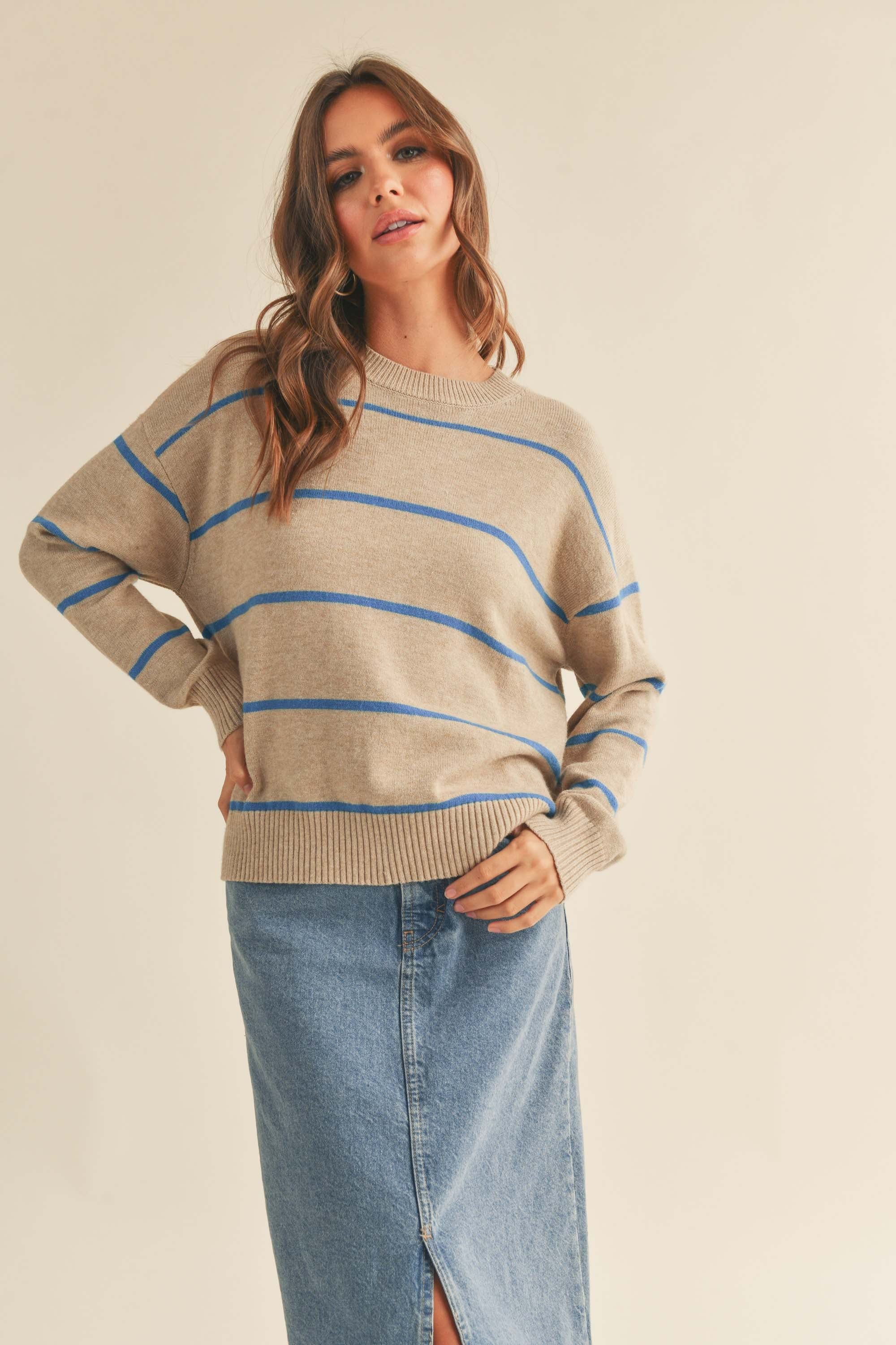 Taupe Striped Basic Sweater sold by Pinkblush product image thumbnail 2