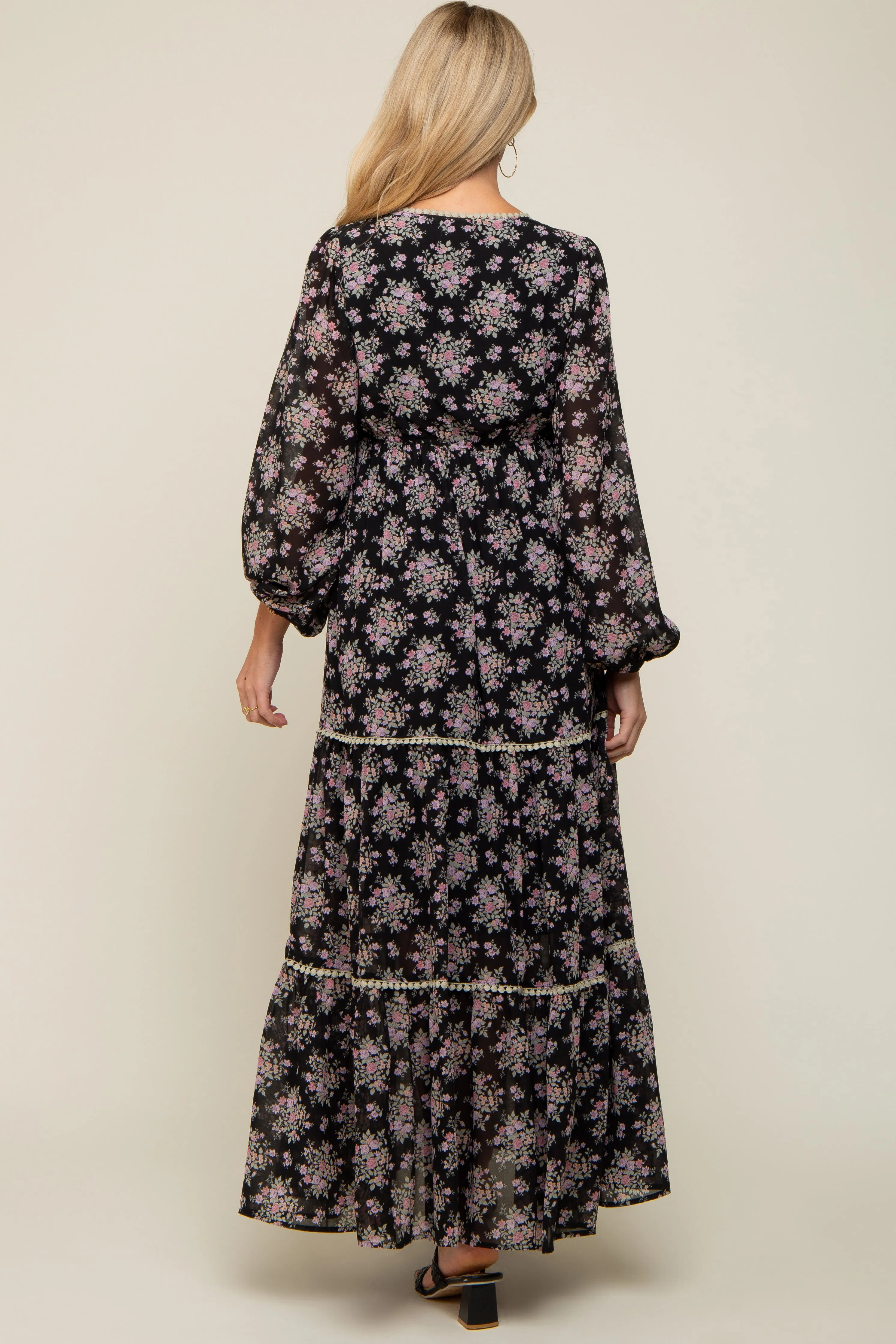 Black Floral Button Front Maternity Maxi Dress sold by Pinkblush product image thumbnail 3