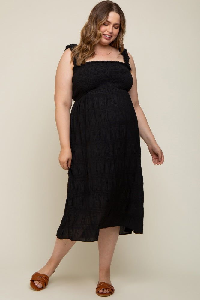 Black Smocked Square Neck Maternity Plus Midi Dress sold by Pinkblush product image thumbnail 5
