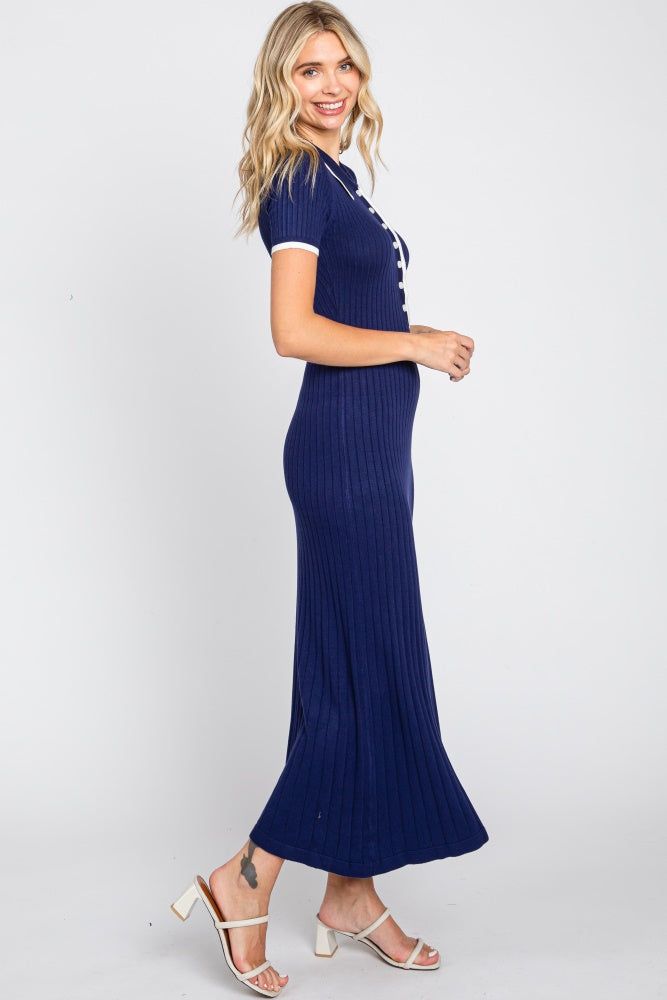 Navy Blue Collared Knit Midi Dress sold by Pinkblush product image thumbnail 2