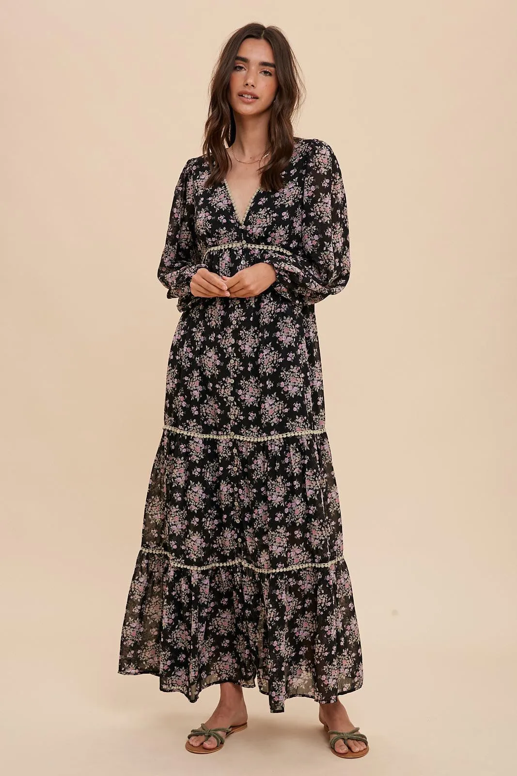 Black Floral Button Front Maternity Maxi Dress sold by Pinkblush product image thumbnail 5