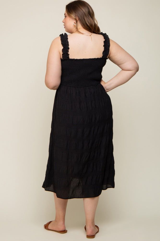 Black Smocked Square Neck Maternity Plus Midi Dress sold by Pinkblush product image thumbnail 3