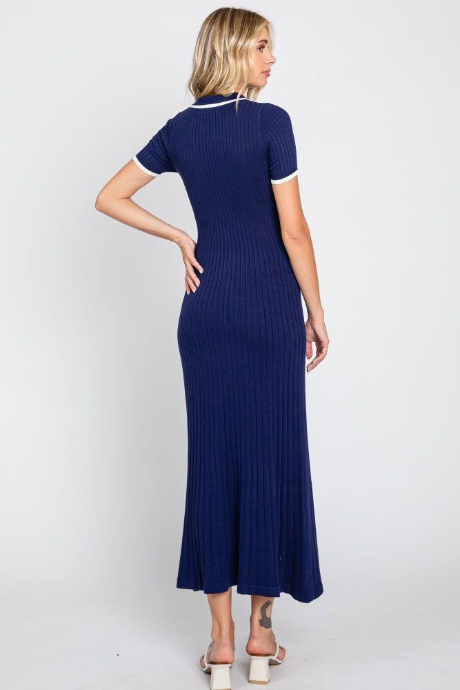 Navy Blue Collared Knit Midi Dress sold by Pinkblush product image thumbnail 3