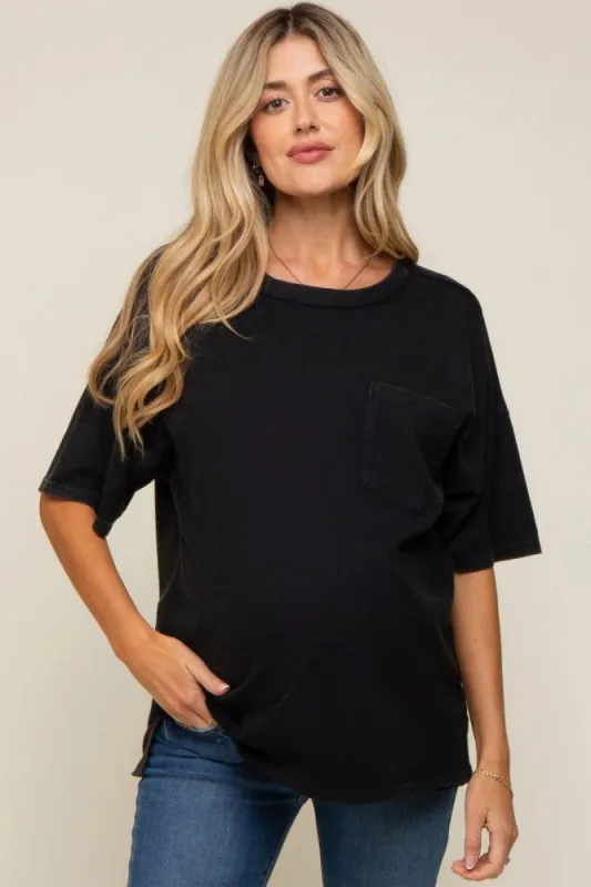 Black Exposed Seam Maternity Pocket T-Shirt sold by Pinkblush