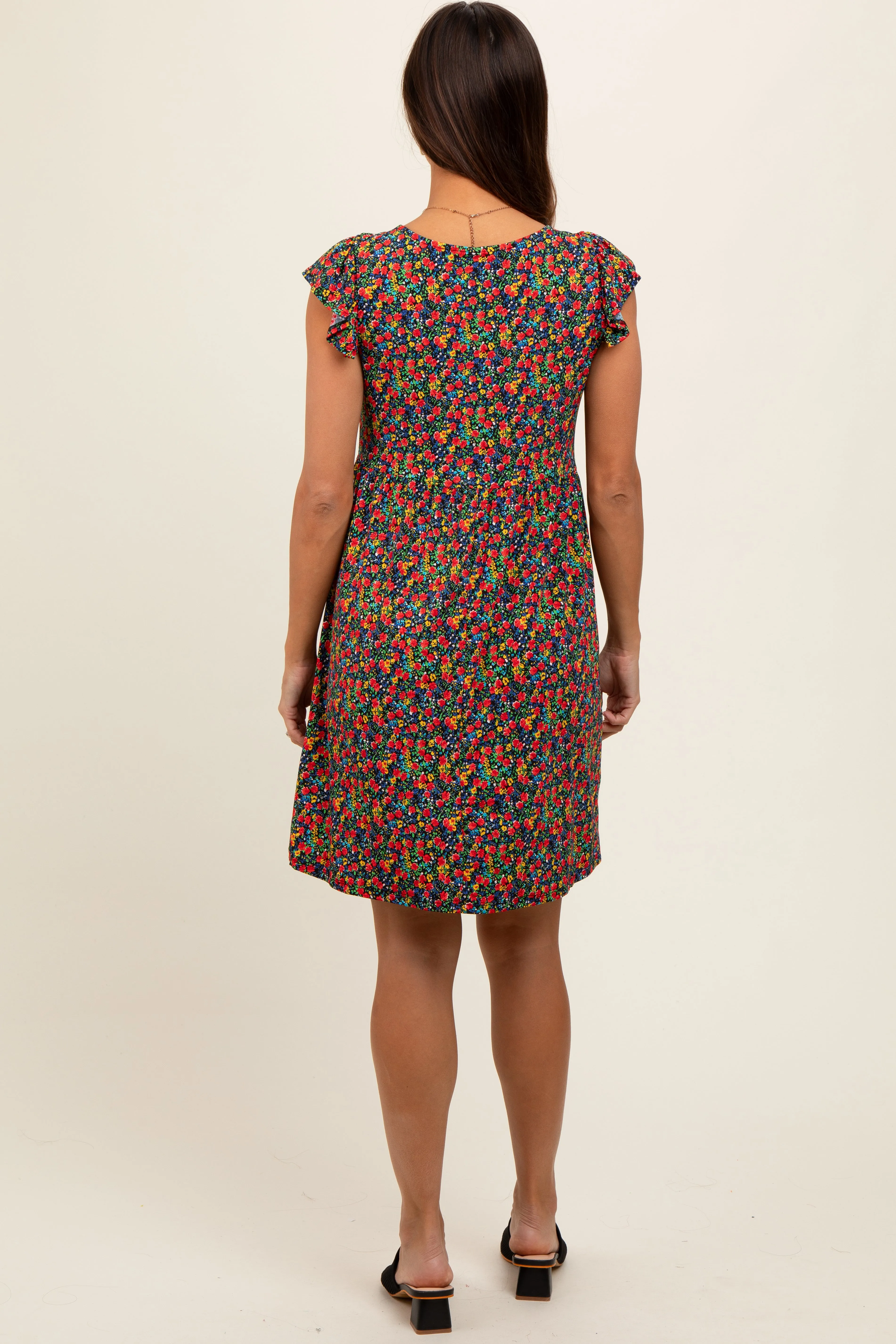 Black Floral V-Neck Maternity Dress sold by Pinkblush product image thumbnail 4