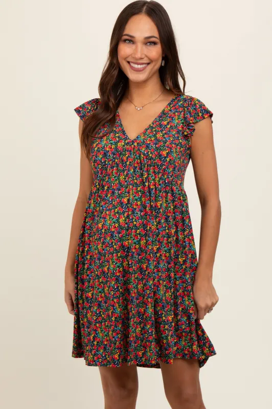 Black Floral V-Neck Maternity Dress sold by Pinkblush