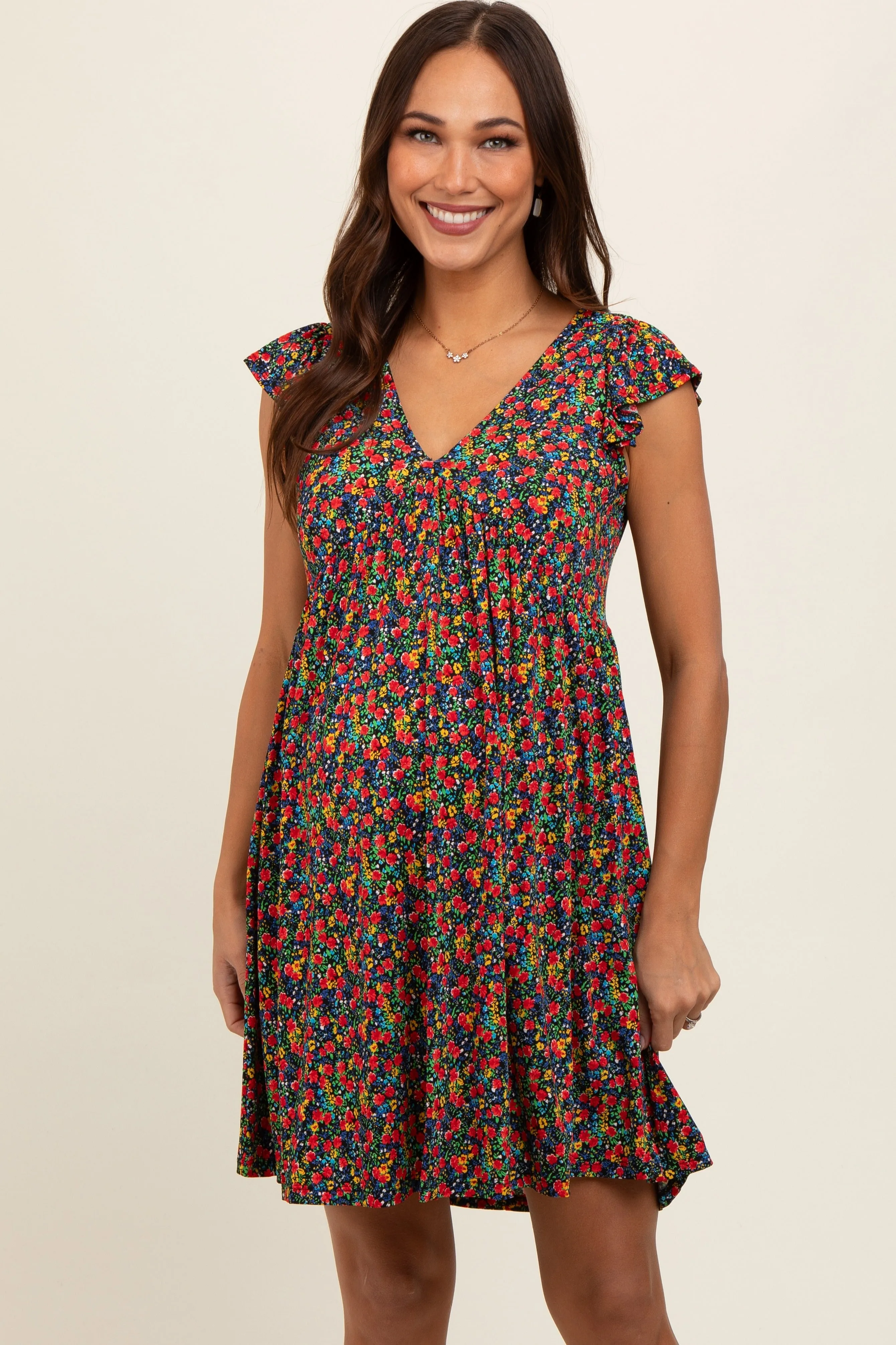 Black Floral V-Neck Maternity Dress sold by Pinkblush