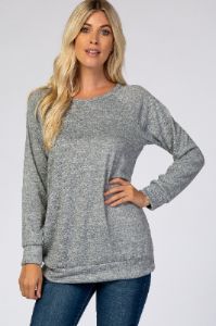 Grey Soft Knit Long Sleeve Maternity Top sold by Pinkblush