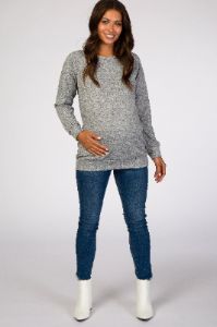 Grey Soft Knit Long Sleeve Maternity Top sold by Pinkblush