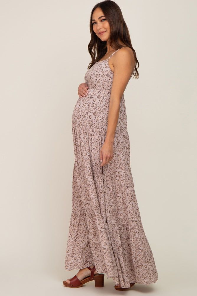 Taupe Floral Tiered Maternity Maxi Dress sold by Pinkblush product image thumbnail 3