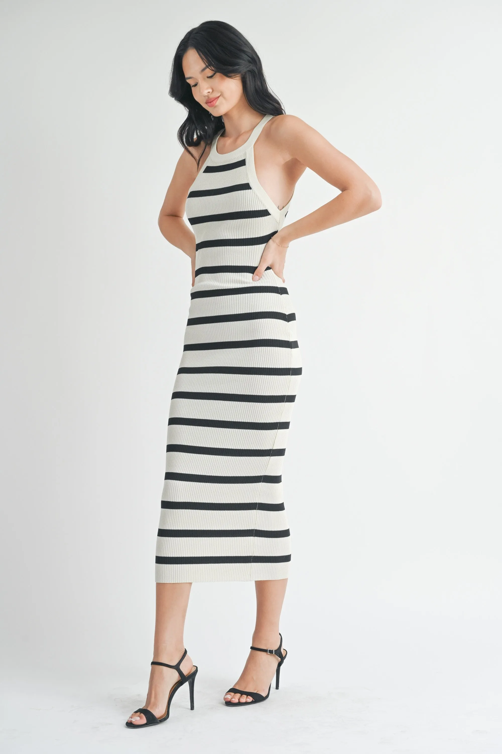 Ivory Striped Fitted Knit Dress sold by Pinkblush product image thumbnail 2