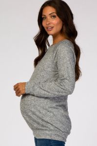 Grey Soft Knit Long Sleeve Maternity Top sold by Pinkblush