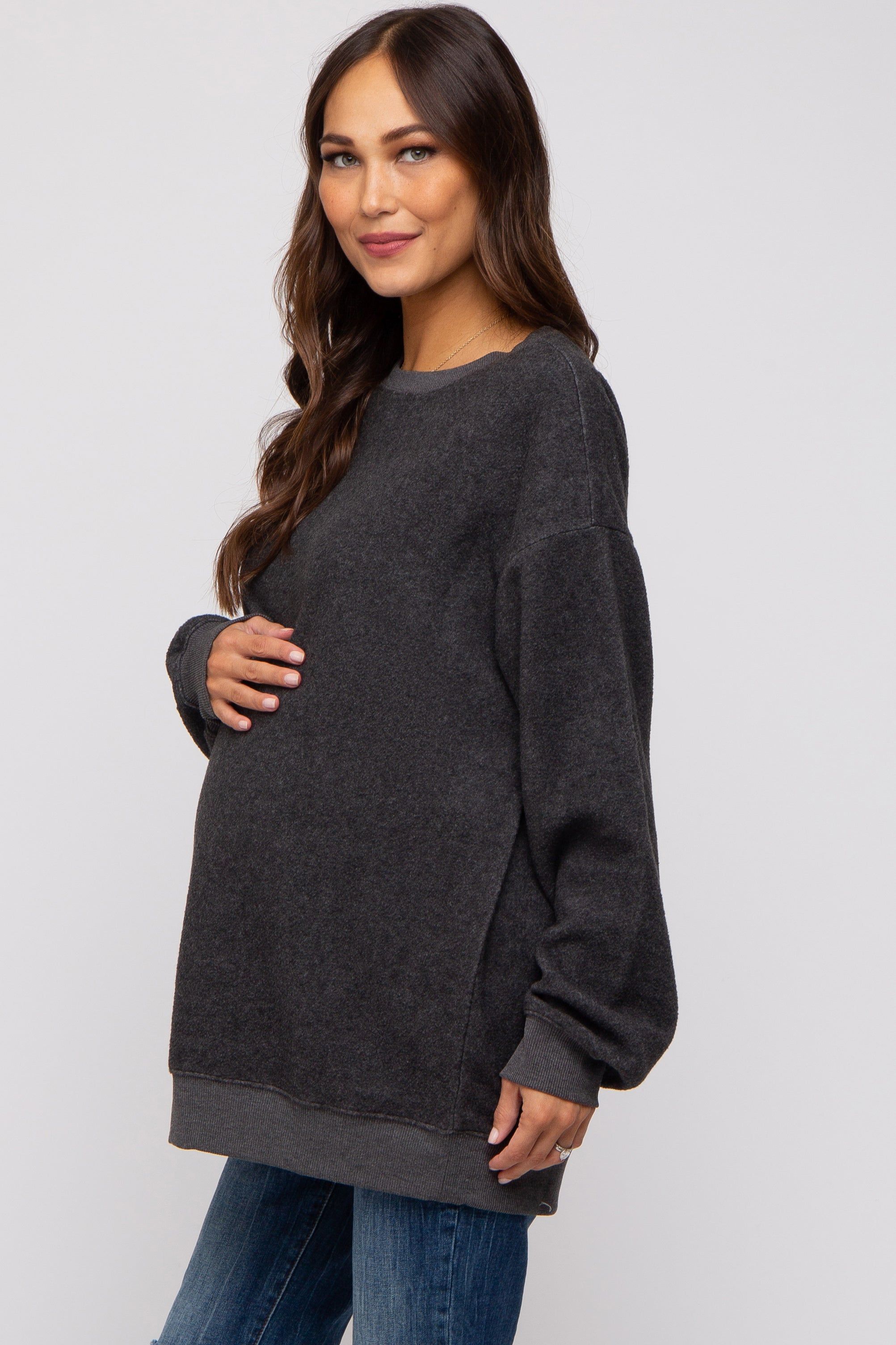 Charcoal Oversized Brushed Knit Long Sleeve Maternity Top sold by Pinkblush product image thumbnail 2