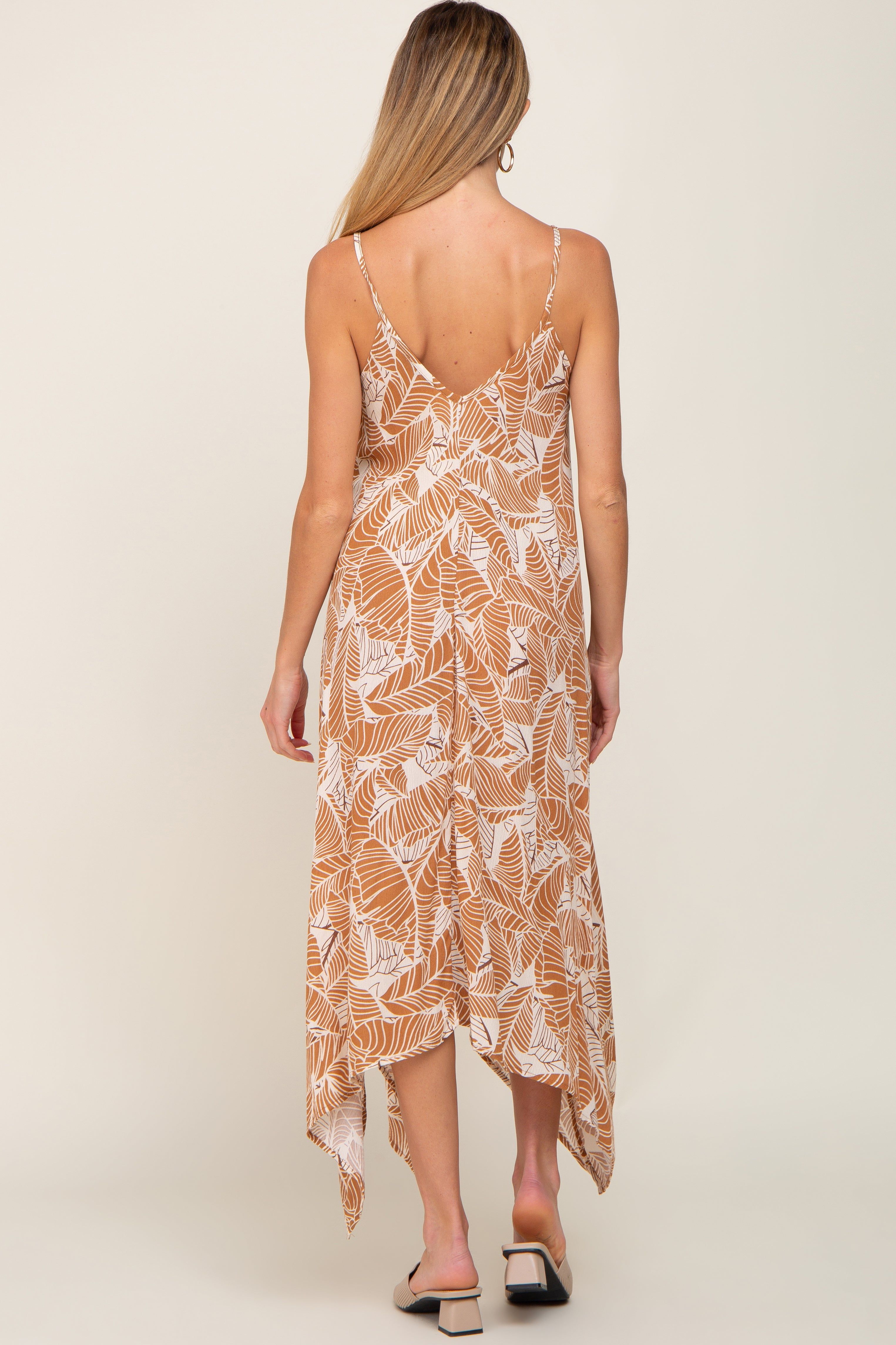 Camel Leaf Print Handkerchief Maternity Midi Dress sold by Pinkblush product image thumbnail 3
