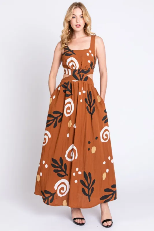 Camel Printed Cutout Maxi Dress sold by Pinkblush