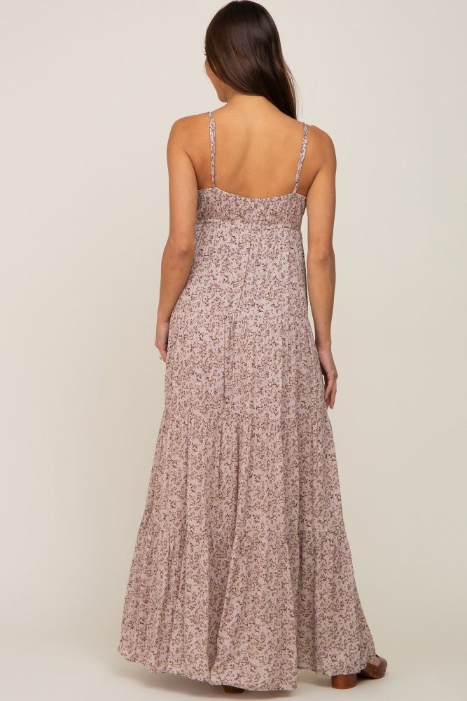 Taupe Floral Tiered Maternity Maxi Dress sold by Pinkblush product image thumbnail 4