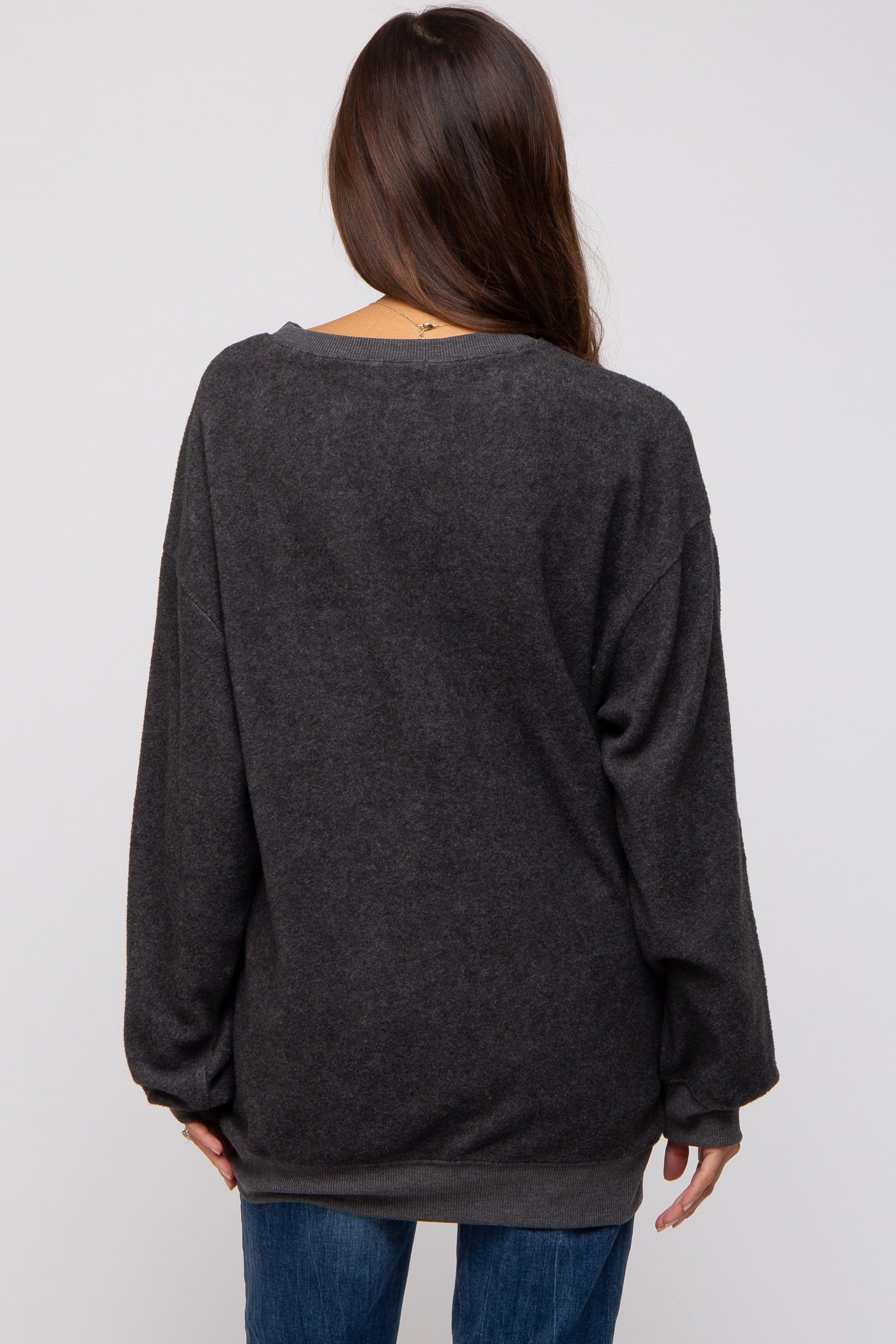 Charcoal Oversized Brushed Knit Long Sleeve Maternity Top sold by Pinkblush product image thumbnail 3